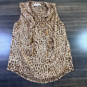 LOFT Animal Print Ruffle Sleeveless Blouse Top Career Casual‎ S